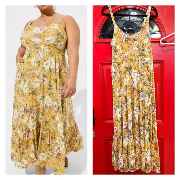 torrid Dresses & Skirts - Torrid 1 (1X 14/16) Yellow Floral Super Soft Tiered Maxi Sun Tank Babydoll Dress